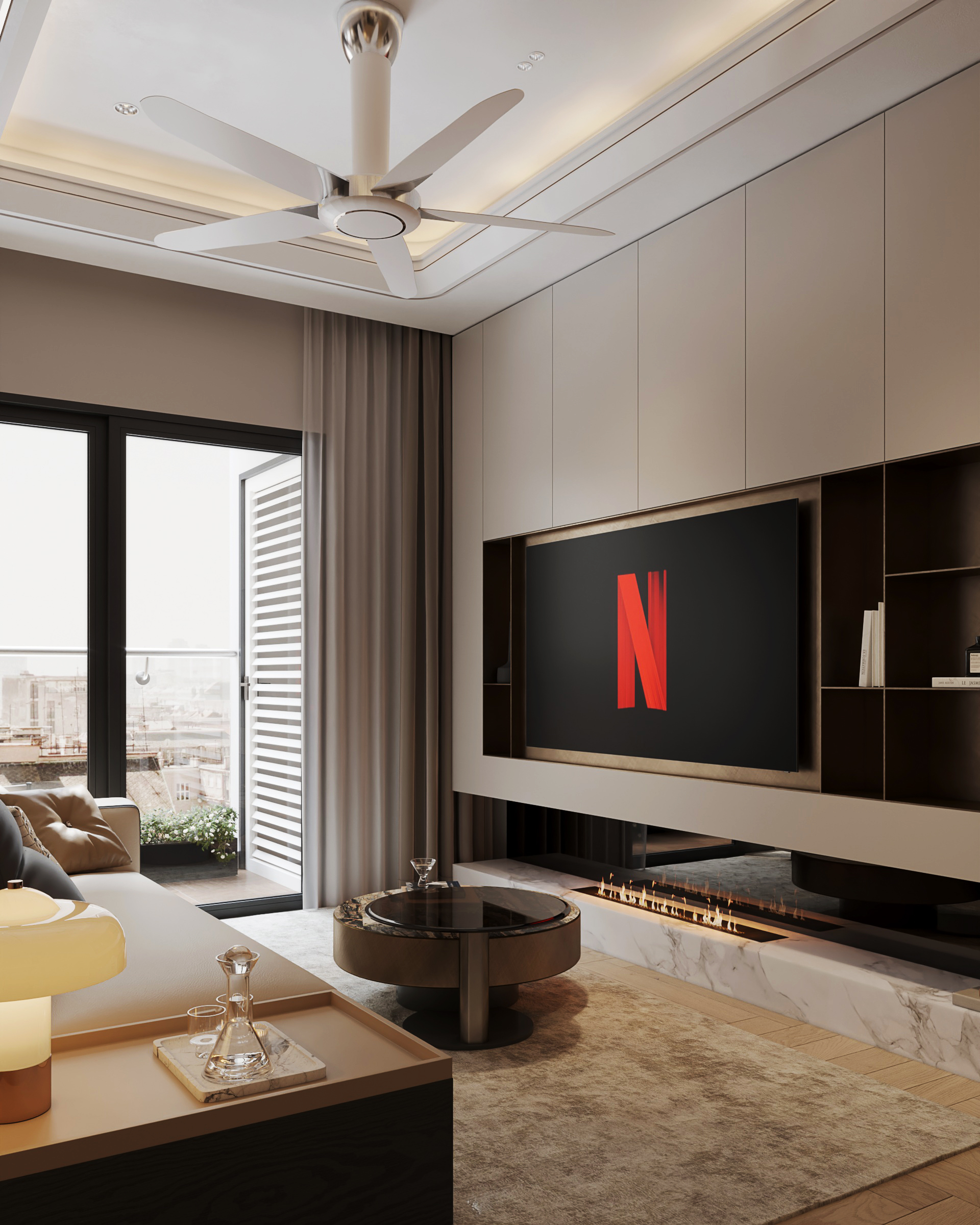 alt="thiết kế phòng khách japandi ấm cúng"