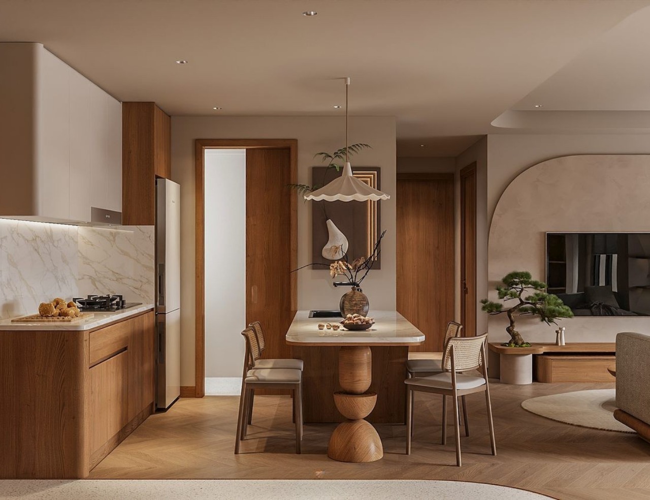 căn hộ nhỏ phong cách wabi sabi kết hợp hiện đại